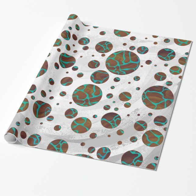 Papel De Presente Giraffe Brown e Teal Impressão (Desenrolado)
