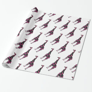 Papel De Presente Giraffe Hot Pink e Black Silhout