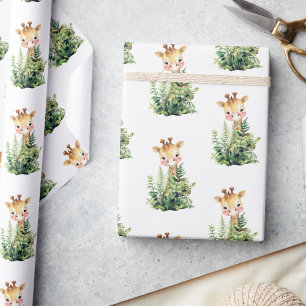 Papel De Presente Giraffe Safari Animal Watercolor Chá de fraldas