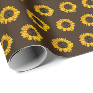 Papel De Presente girassóis amarelos em marrom