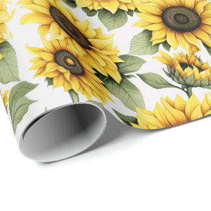Papel De Presente Girassóis Amarelos Luz do Sol no Campo