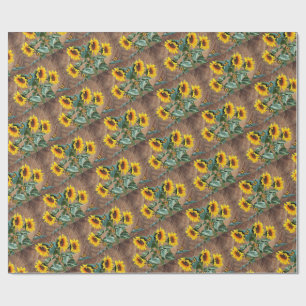 Papel De Presente Girassóis Borboletas Quadro de Madeira Rústico