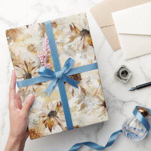 Papel De Presente Girassóis Brancos de Aniversário