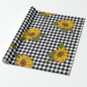 Papel De Presente Girassóis brilhantes em um búfalo preto e branco