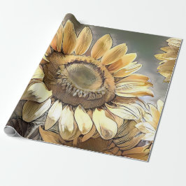 Papel De Presente Girassóis De Arte Moderna Sobre Coleção De Campos