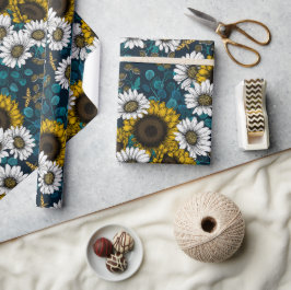 Papel De Presente Girassóis e margaridas, jardim de verão 2