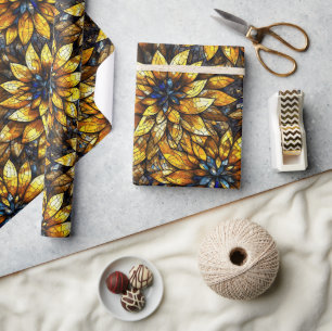 Papel De Presente Girassóis Elegantes Padrão de Vidro Falso Manchado