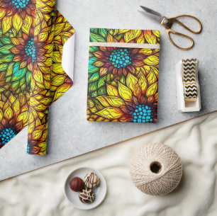 Papel De Presente Girassóis Elegantes Padrão de Vidro Falso Manchado