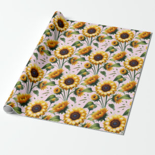 Papel De Presente Girassóis Flores Amarelas Aquarela Elegante