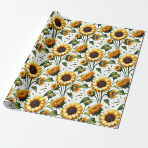 Papel De Presente Girassóis Flores Amarelas Aquarela Elegante
