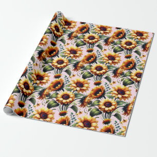 Papel De Presente Girassóis Flores Amarelas Aquarela Elegante