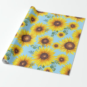 Papel De Presente Girassóis num fundo azul