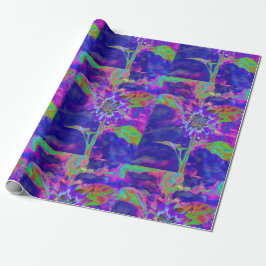 Papel De Presente Girassol azul roxo abstrato | retrô funky