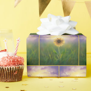 Papel De Presente Girassol Brilhante Em Prado Verde