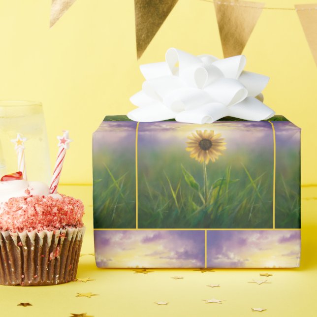 Papel De Presente Girassol Brilhante Em Prado Verde (Festa de aniversário)