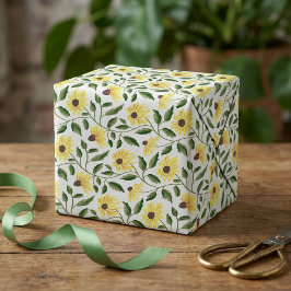 Papel De Presente Girassol Flor Silvestre Aquarela Verde Amarelo