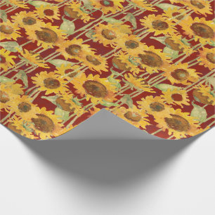 Papel De Presente Girassol Floral Amarelo em Vermelho