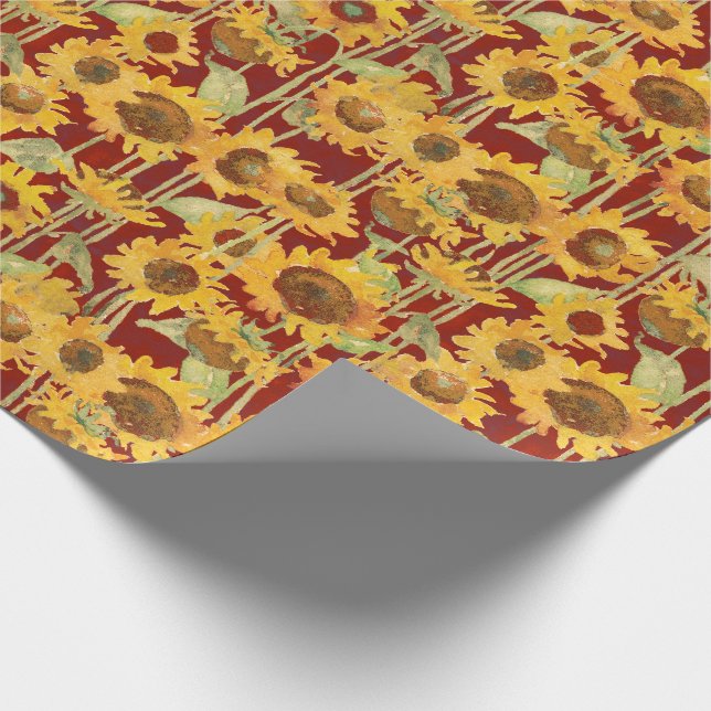 Papel De Presente Girassol Floral Amarelo em Vermelho (Ponta)