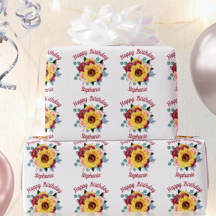 Papel De Presente Girassol Floral Personalizado Feliz Aniversário