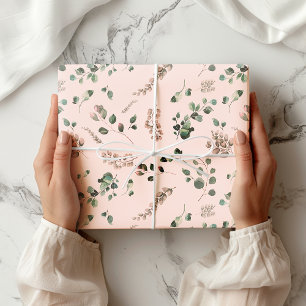 Papel De Presente Girassol Pastel Pink & Green Eucalyptus Watercolor