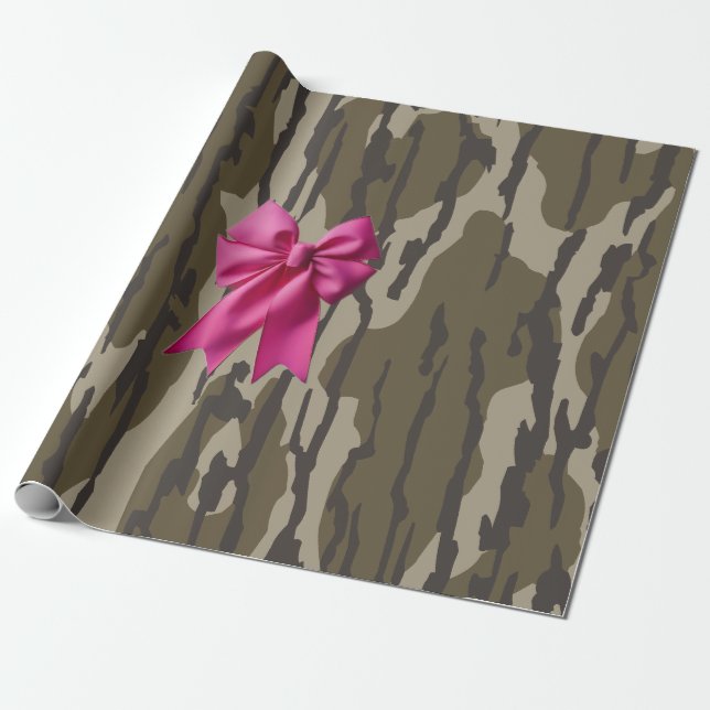 Papel De Presente Girls Camo Pink Ribbon Arco Bottomland Camo (Desenrolado)