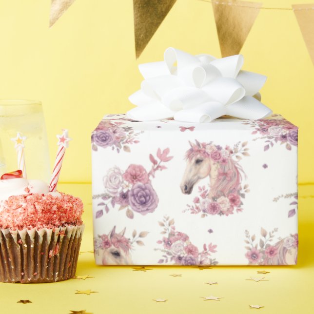 Papel De Presente Girls Pretty Ponies Pastel Floral Horse (Festa de aniversário)