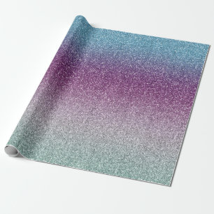 Papel De Presente Girly Aqua Purple Mint Pink Glitter ombre