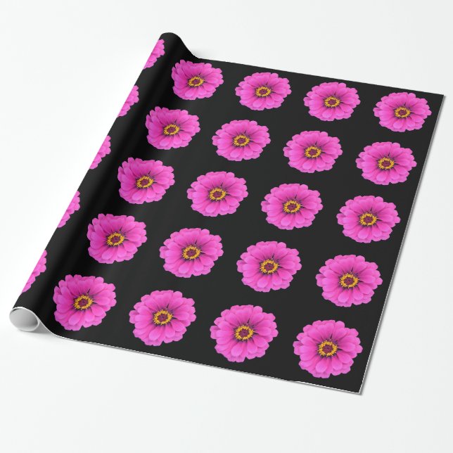 Papel De Presente Girly Floral Pink Black Daisy (Desenrolado)