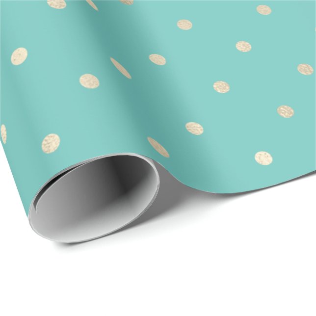 Papel De Presente Girly Mint Glam Pontos Dourados (Ponta do rolo)