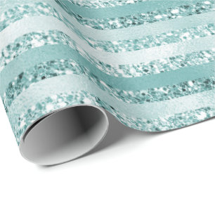 Papel De Presente Girly Mint Glitter Glam Stripes