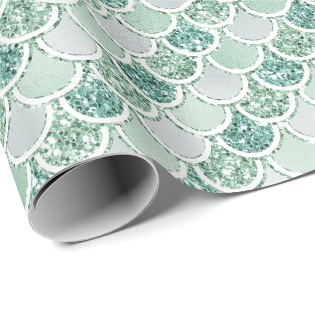 Papel De Presente Girly Mint Pearl Sereia (Ponta do rolo)