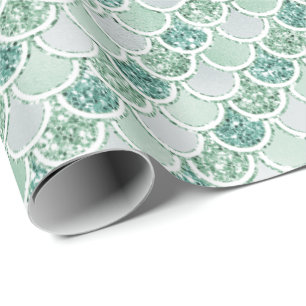 Papel De Presente Girly Mint Pearl Sereia Glitter