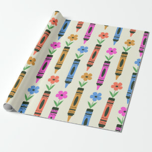 Papel De Presente Giz de Cera Coloridos da Escola com padrão de flor