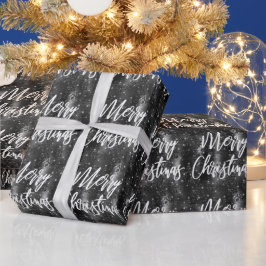 Papel De Presente Glam Black Floral Glitter Feliz Script de Natal Fe