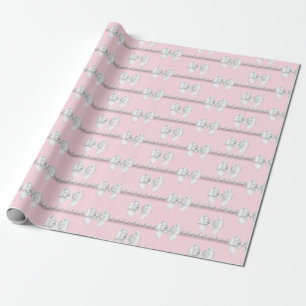 Papel De Presente Glam Blush Rosa Tema Tiffany Laço Branco Pérolas