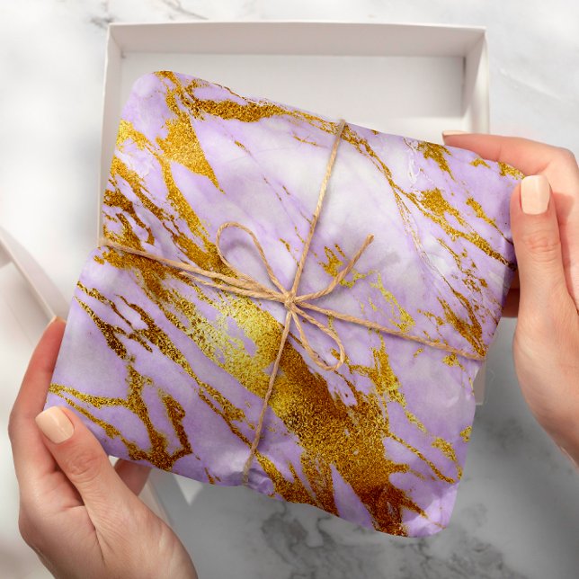 Papel De Presente Glam Brilhante, Dourado Púrpura, Pastel Branco (Purple Lily Gold Pastel White Marble Shiny Glam Wrapping Paper )