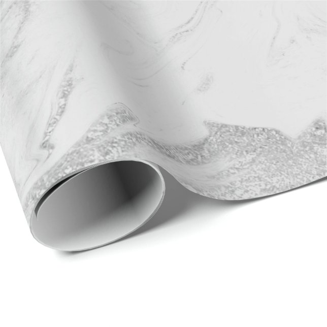 Papel De Presente Glam Cinza De Prata Glama Branco (Ponta do rolo)