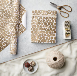 Papel De Presente Glam Dourada Giraffe Impressão