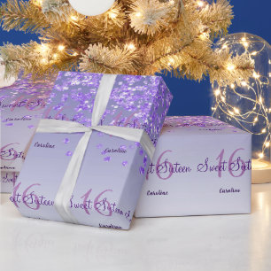 Papel De Presente Glam Doze Anos Queda Purpurina Roxa