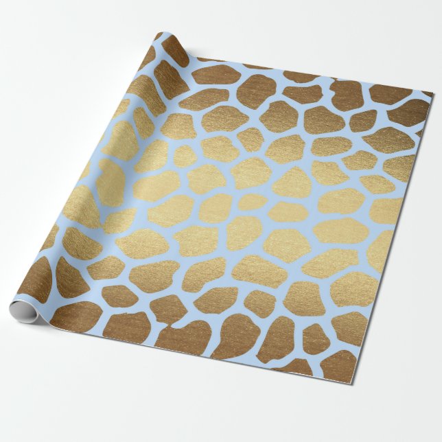 Papel De Presente Glam Ouro Blue Safari Giraffa Skip (Desenrolado)