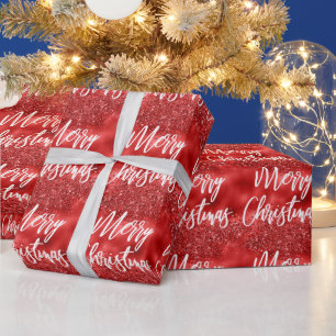 Papel De Presente Glam Red Foil Glitter Feliz Natal Caligrafia
