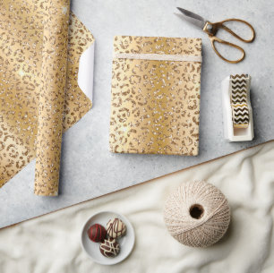 Papel De Presente Glam Yellow Dourado Glitter Leopardo