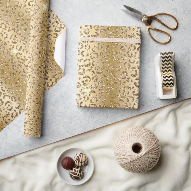 Papel De Presente Glam Yellow Dourado Glitter Leopardo (Artesanato)