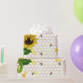 Papel De Presente Glam Yellow Sunflower Dourado Honeycomb Bebes