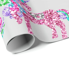 Papel De Presente Glama de Prata Rosa, Cinza-Rosa, Brilhante Unicorn