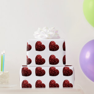 Papel De Presente Glamor Red Glitter brilha padrão cardíaco