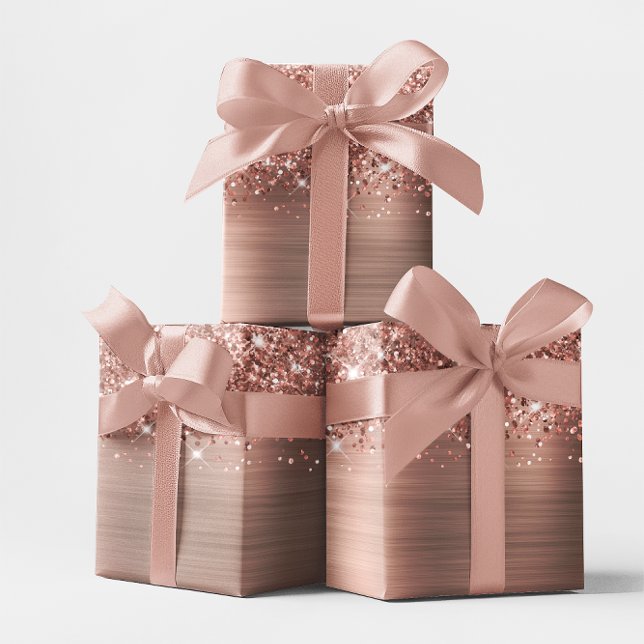 Papel De Presente Glamour Rosa Dourado Brilhante (Glittery Rose Gold Glam Wrapping Paper)