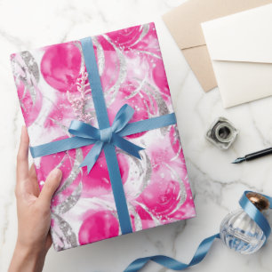 Papel De Presente Glamour Rosa Prata Círculos Abstratos Aniversário
