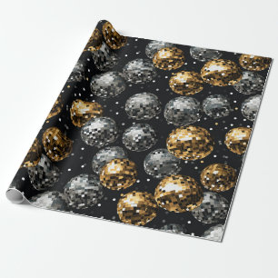Papel De Presente Glamouroso Bola de Disco Metálico Dourada e Prata