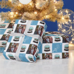 Papel De Presente Glass Snowball Winter Village Blue Christmas Photo<br><div class="desc">Vidro Snowball Winter Village Snowy House Papel Azul De Molho De Foto De Natal. O conto de fadas se casa no inverno com neve e belos flocos de neve. Adorável ornamento de folhagem branca em fundo azul.</div>
